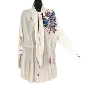 Free People Gemma Tunic Floral Mini Dress in Ivory/Multiple Size S